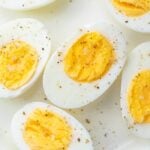 Air fryer hard boiled eggs on a white plate