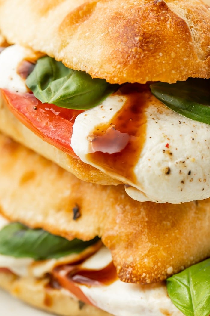 Close-up of caprese sandwich