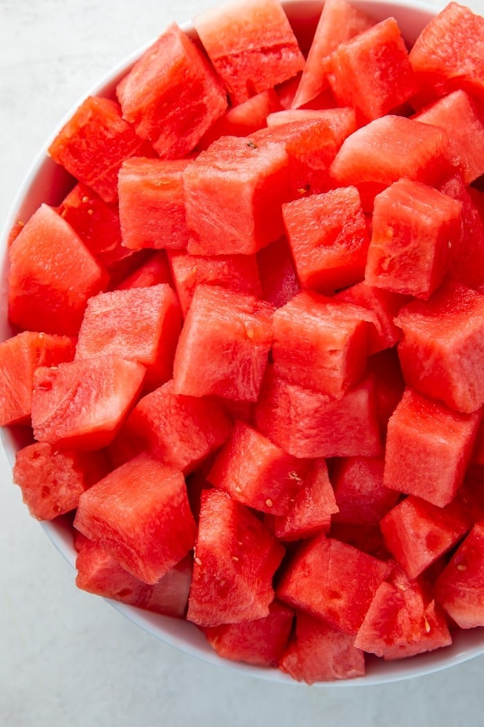Cubes of watermelon in a bowl