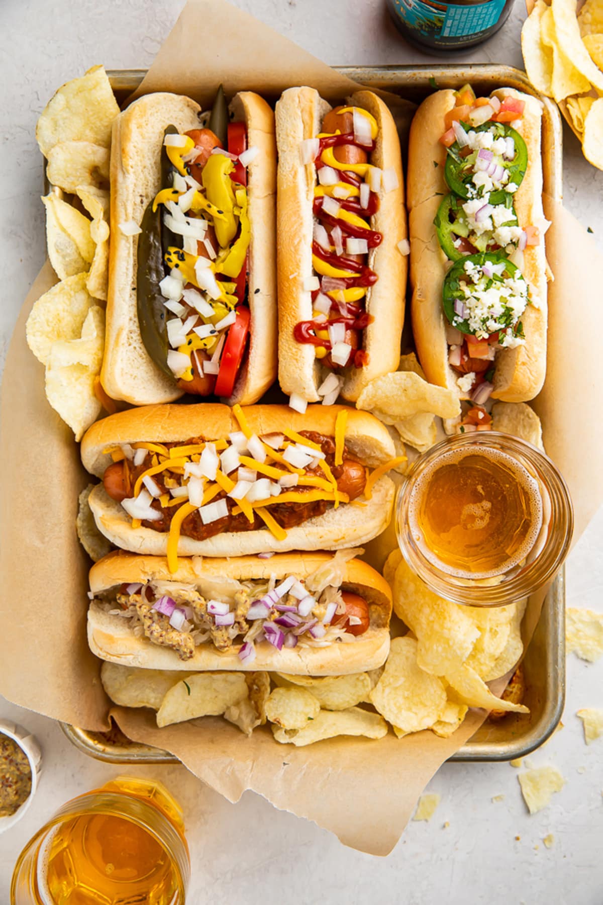 Air fryer hot dogs on a tray