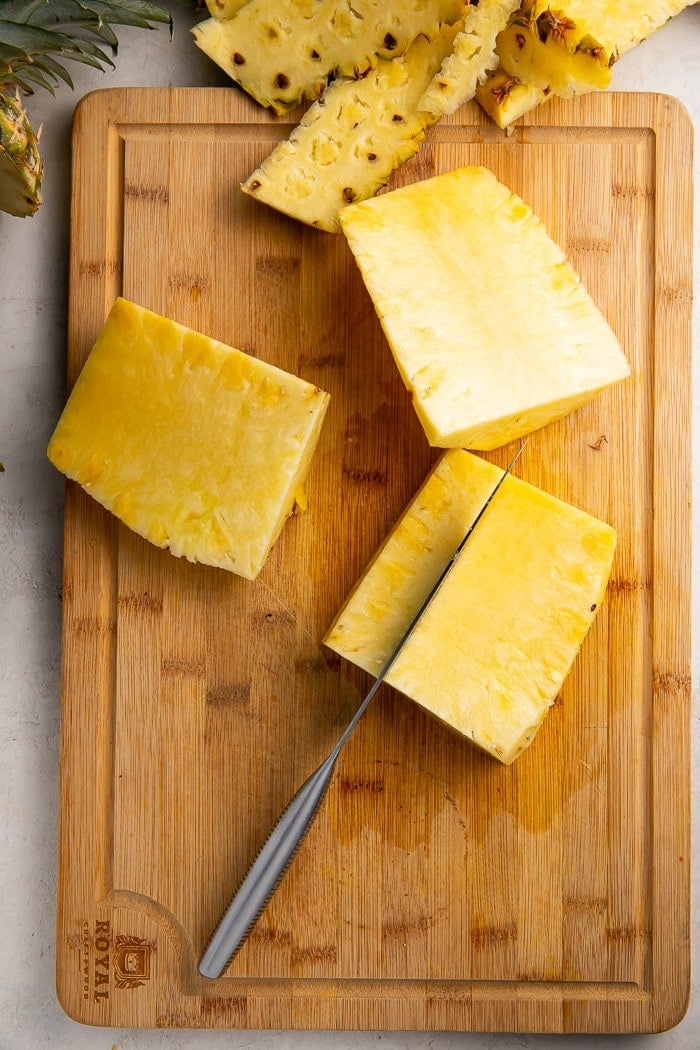 A slab of pineapple lying on its side