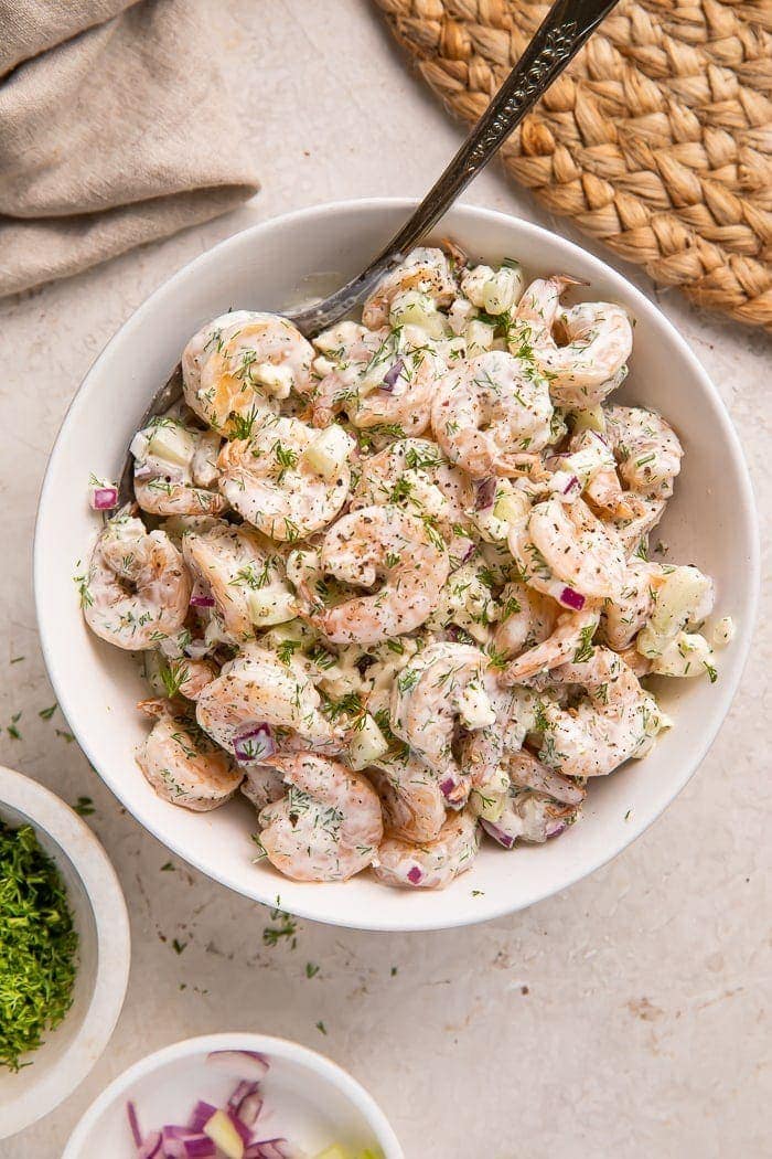 Bowl of creamy shrimp salad