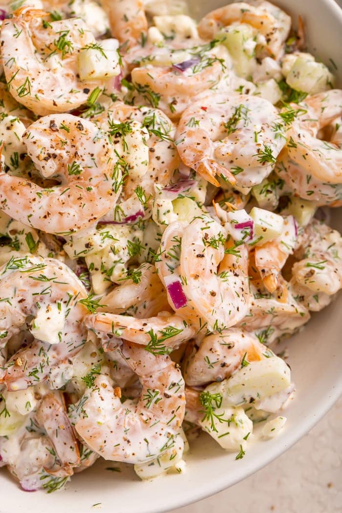 Close-up of creamy shrimp salad