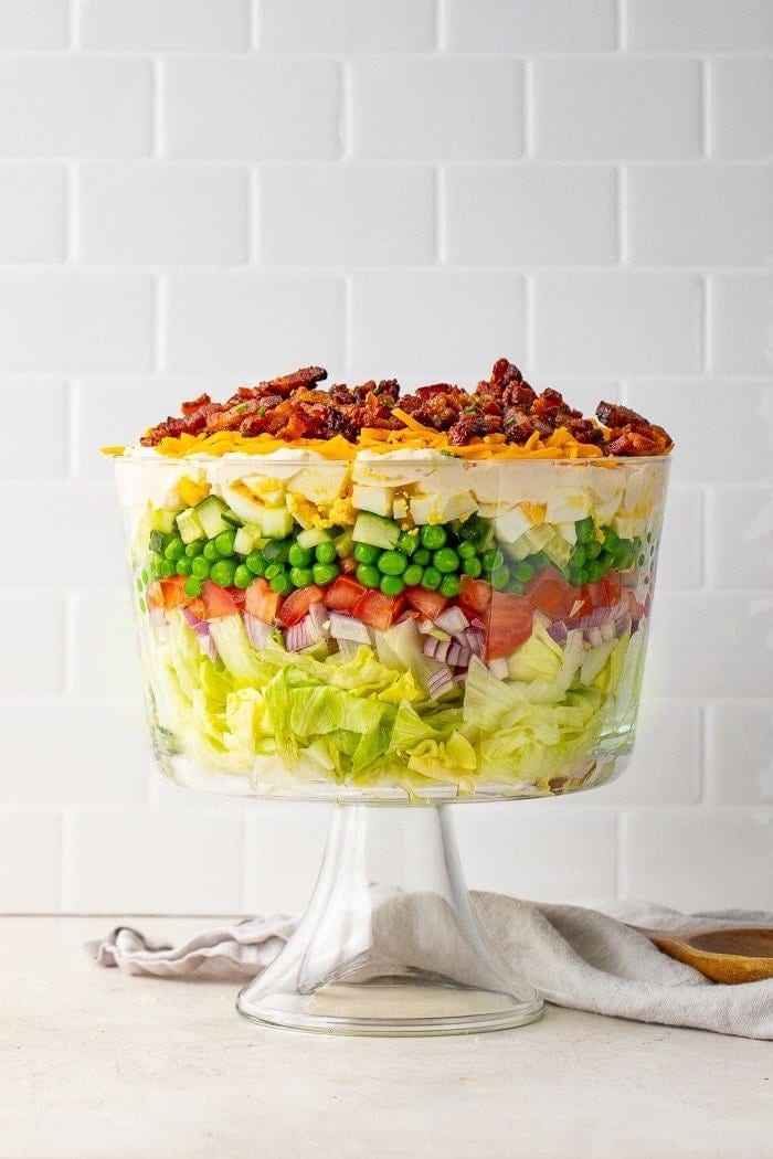 7 layer salad in a bowl