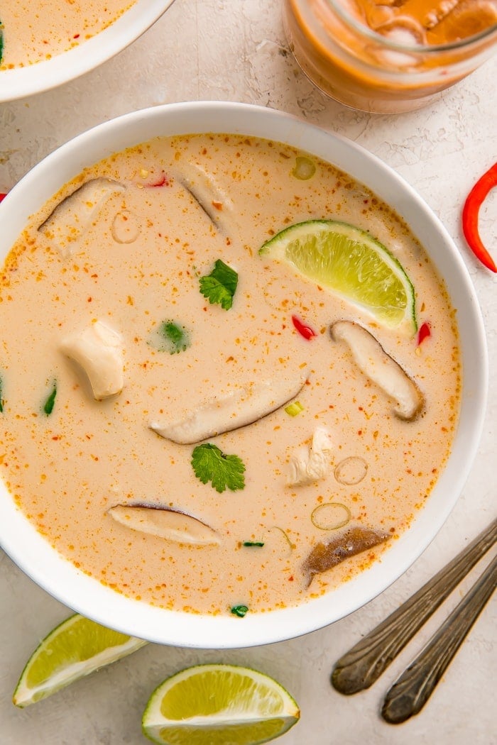 Close-up of tom kha soup in a bowl