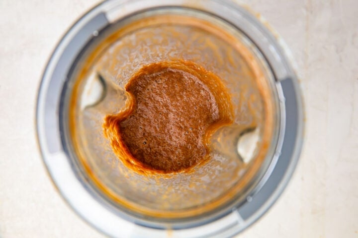 Blended ginger sauce mixture in a large blender without a lid.