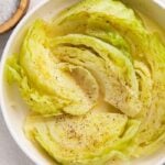 Boiled cabbage in a white bowl