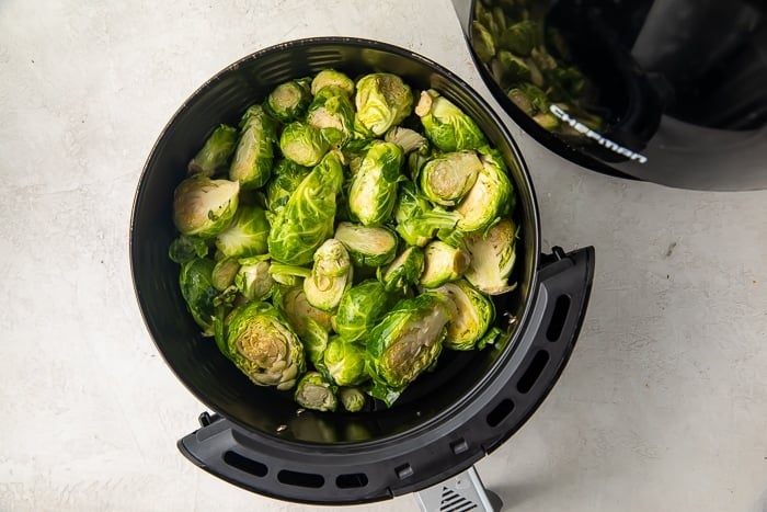 Brussels sprouts in air fryer basket