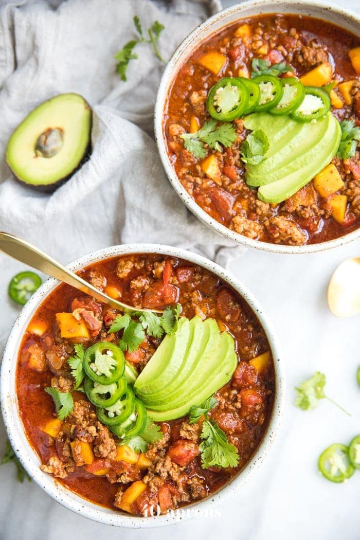 Paleo Instant Pot chili with butternut squash and avocado