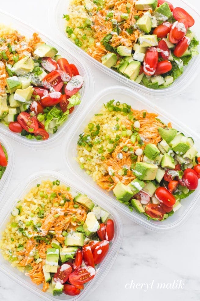 Buffalo chicken ranch lunches in meal prep containers
