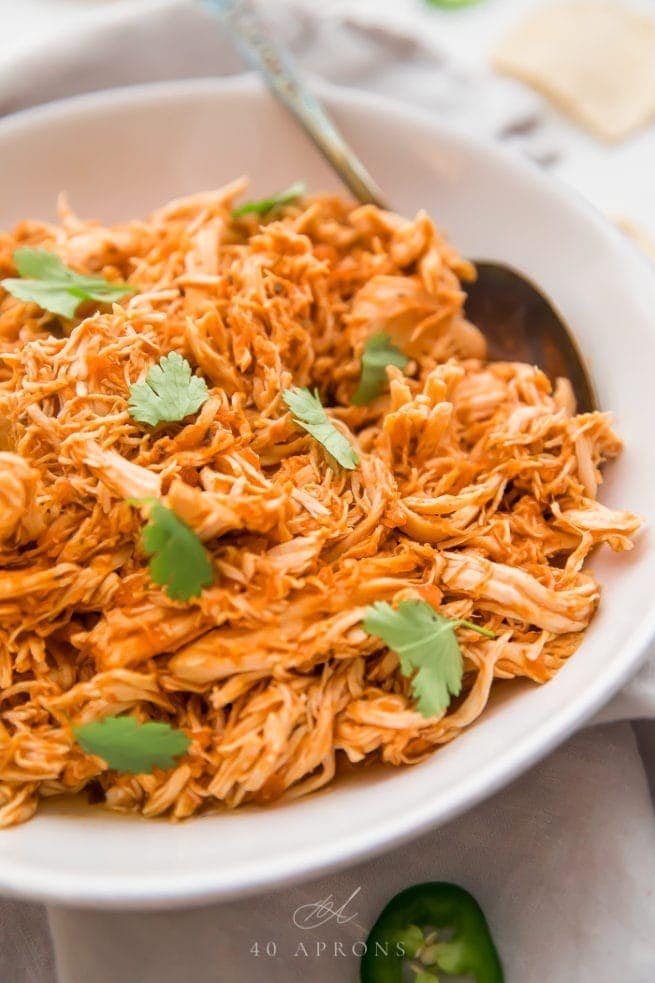 Keto slow cooker Mexican chicken in a white bowl