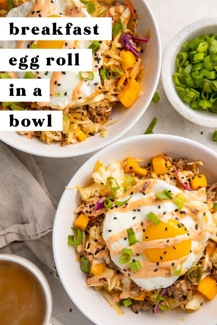 Pinterest graphic for breakfast egg roll in a bowl