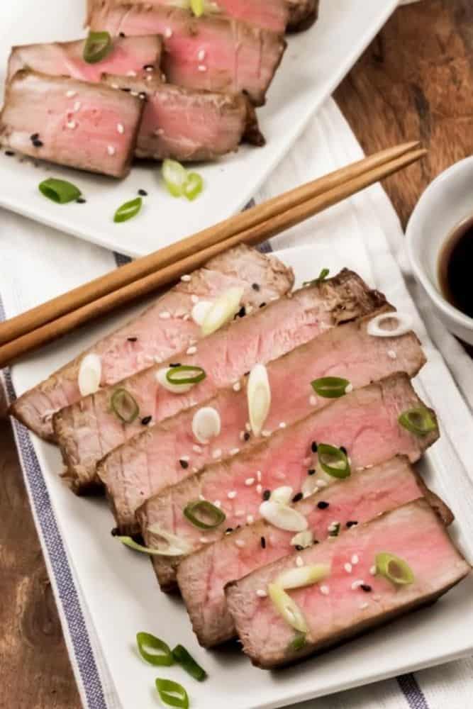 Tuna steaks cooked in an air fryer