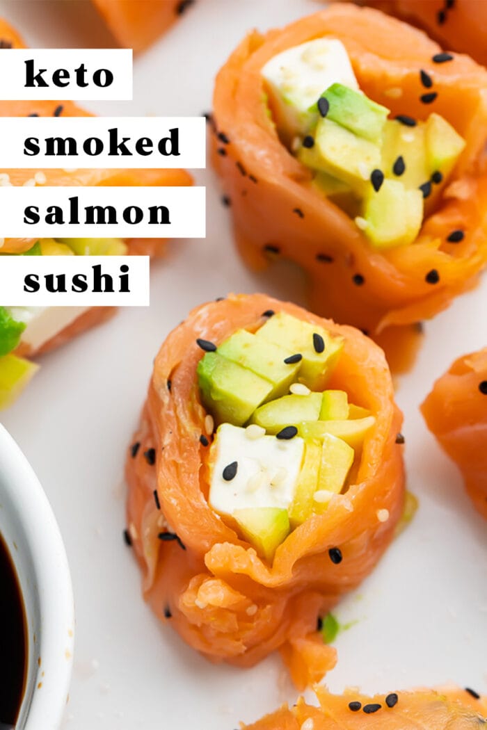 Pinterest graphic for keto smoked salmon sushi roll