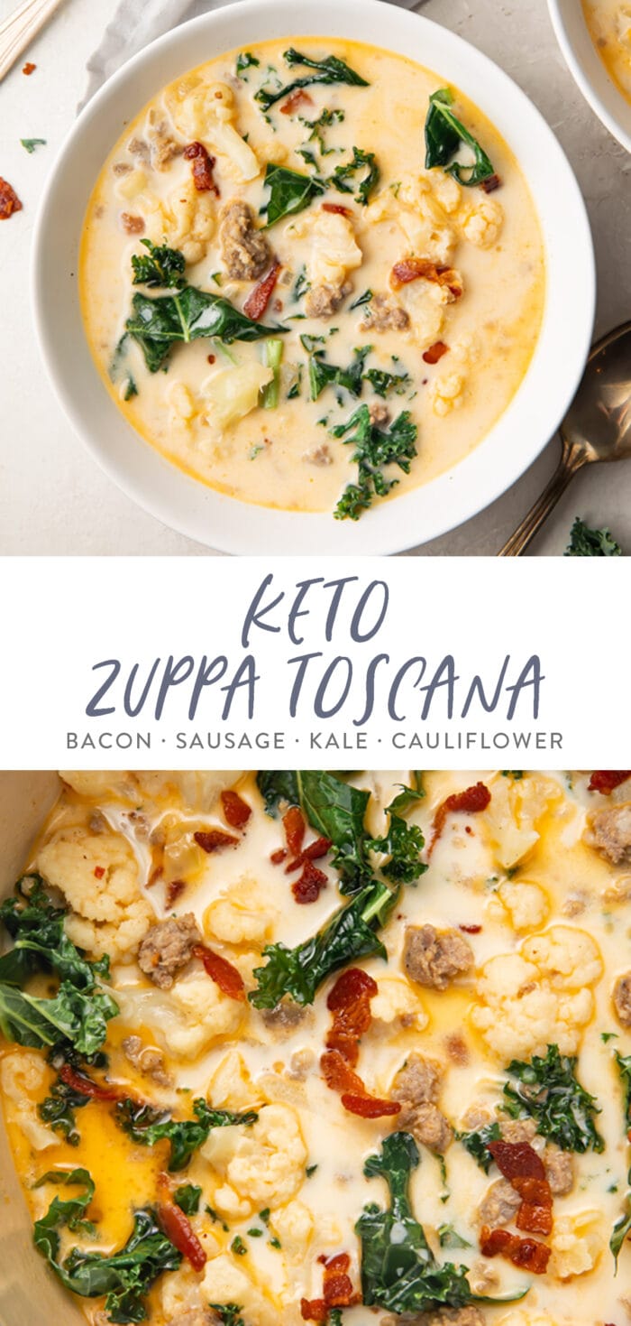 Pinterest graphic for keto zuppa toscana