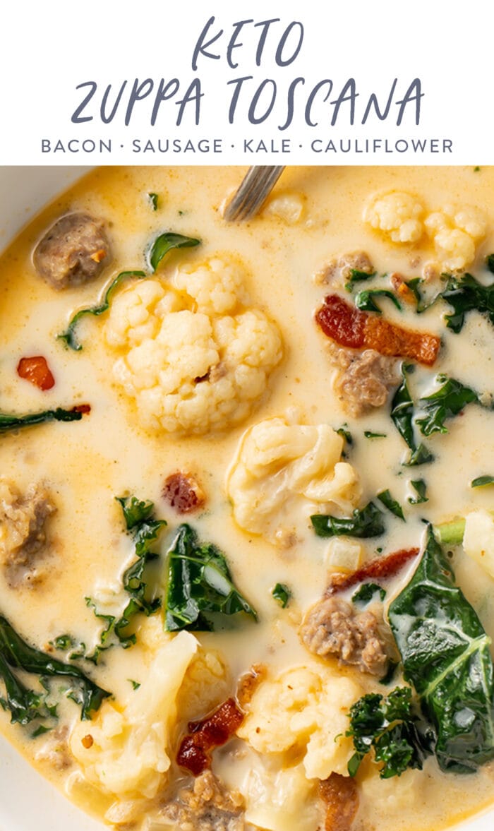 Pinterest graphic for keto zuppa toscana