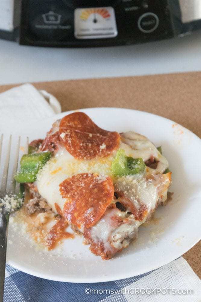 Keto crustless pizza on a white plate