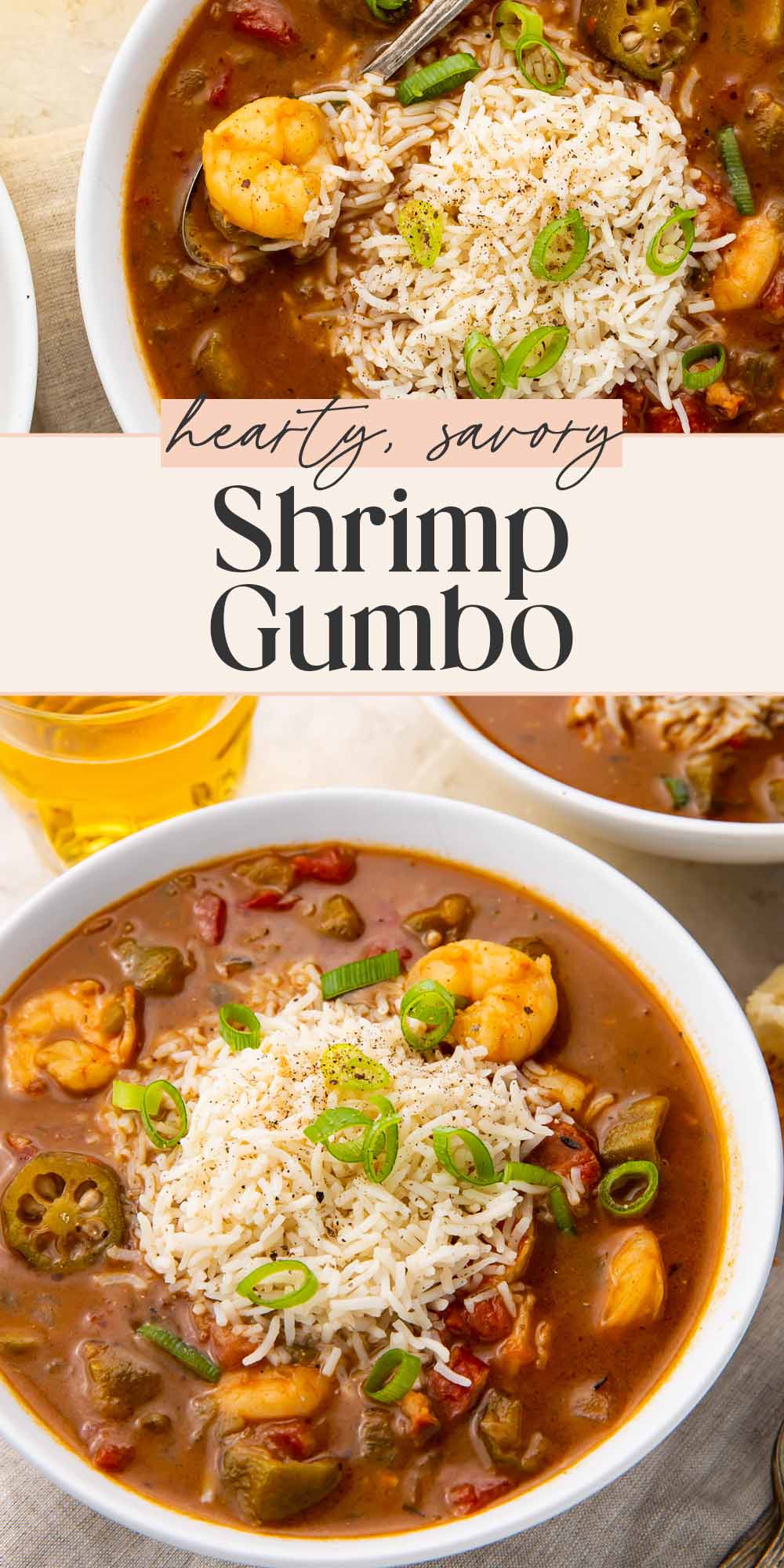 Pin graphic for shrimp gumbo.