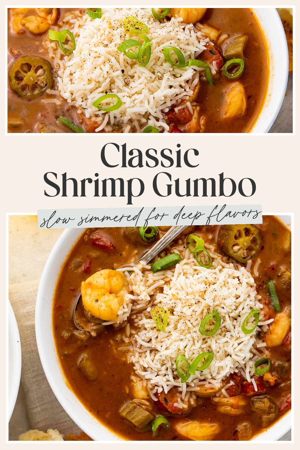 Pin graphic for shrimp gumbo.