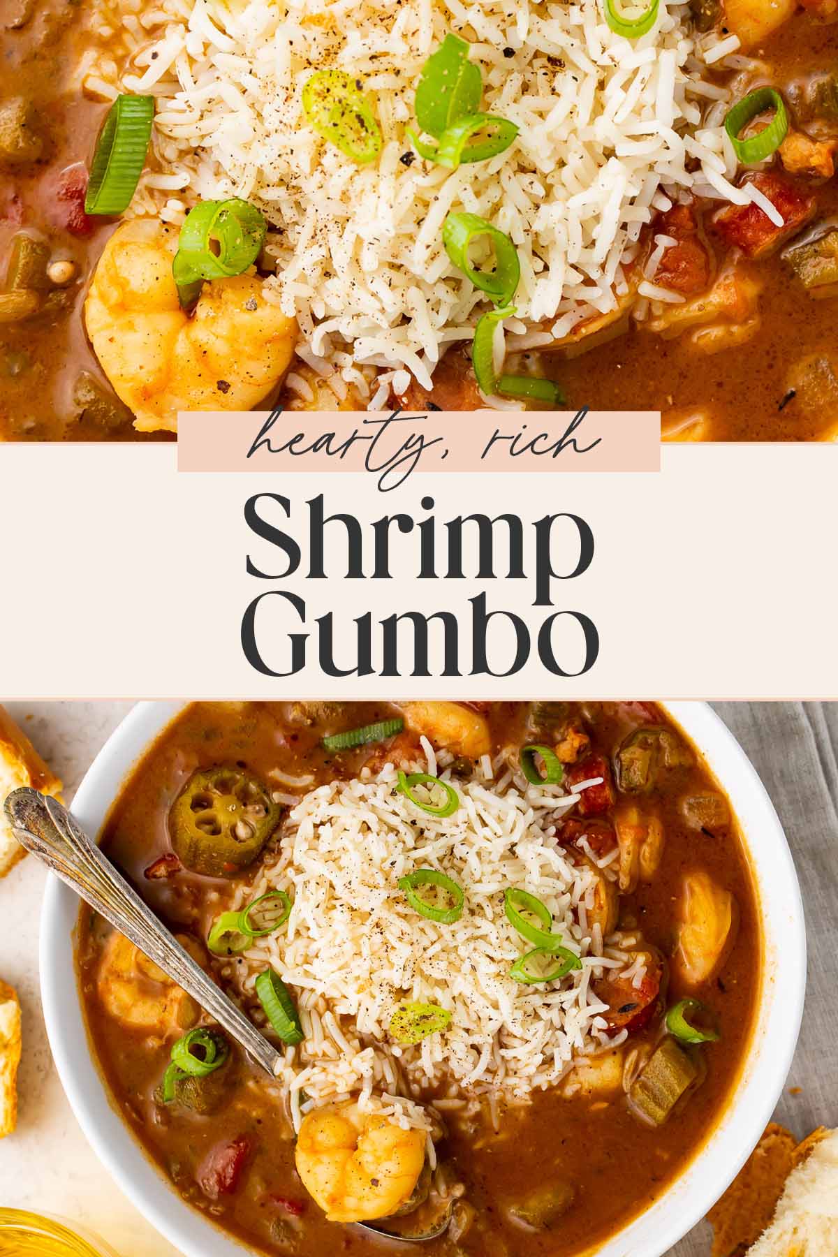 Pin graphic for shrimp gumbo.