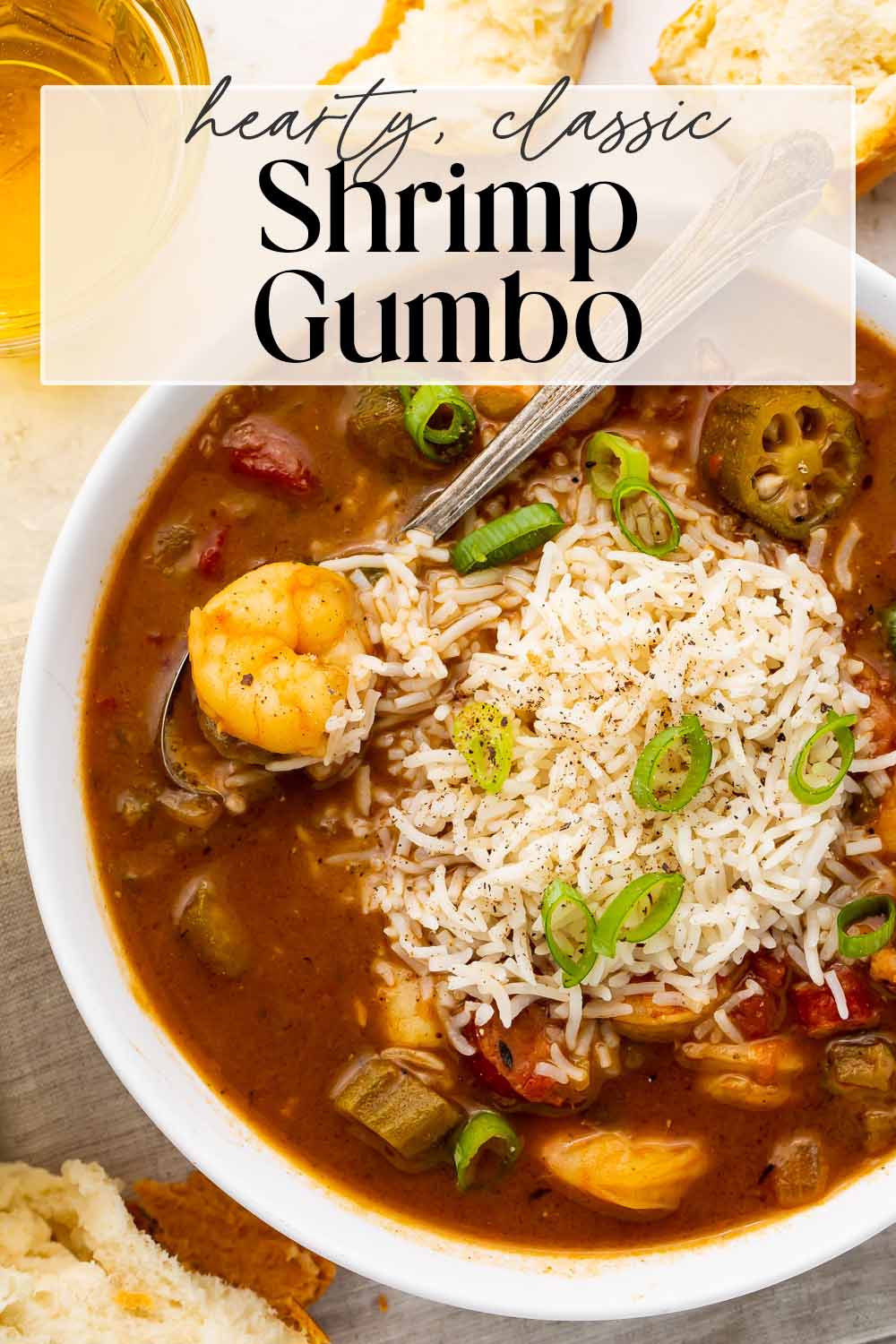 Pin graphic for shrimp gumbo.