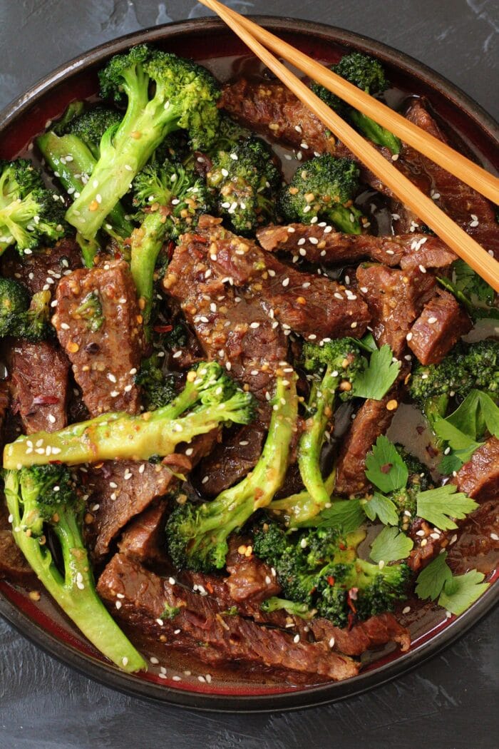 Paleo beef and broccoli cooked in an Instant Pot