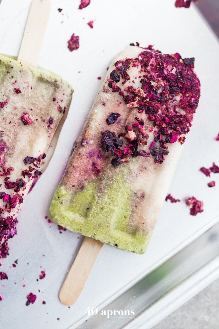 Green and purple mermaid popsicle with coconut milk