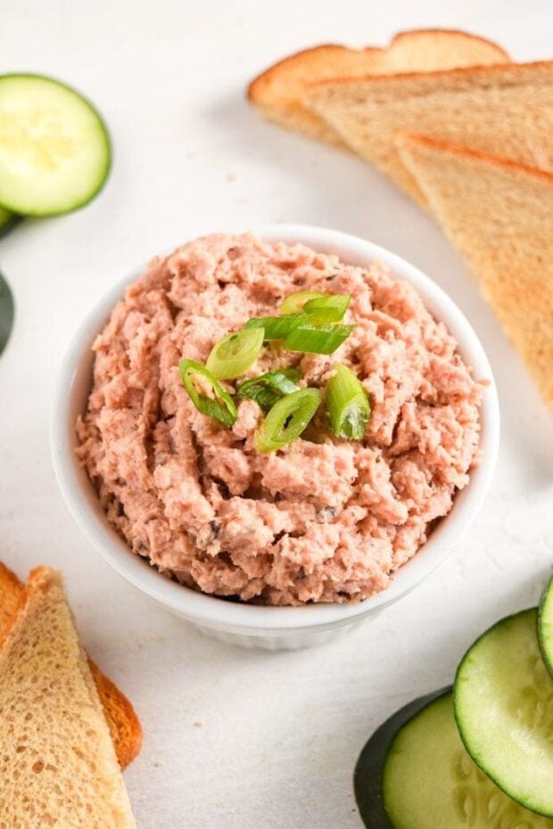 deviled ham with toast and cucumber slices