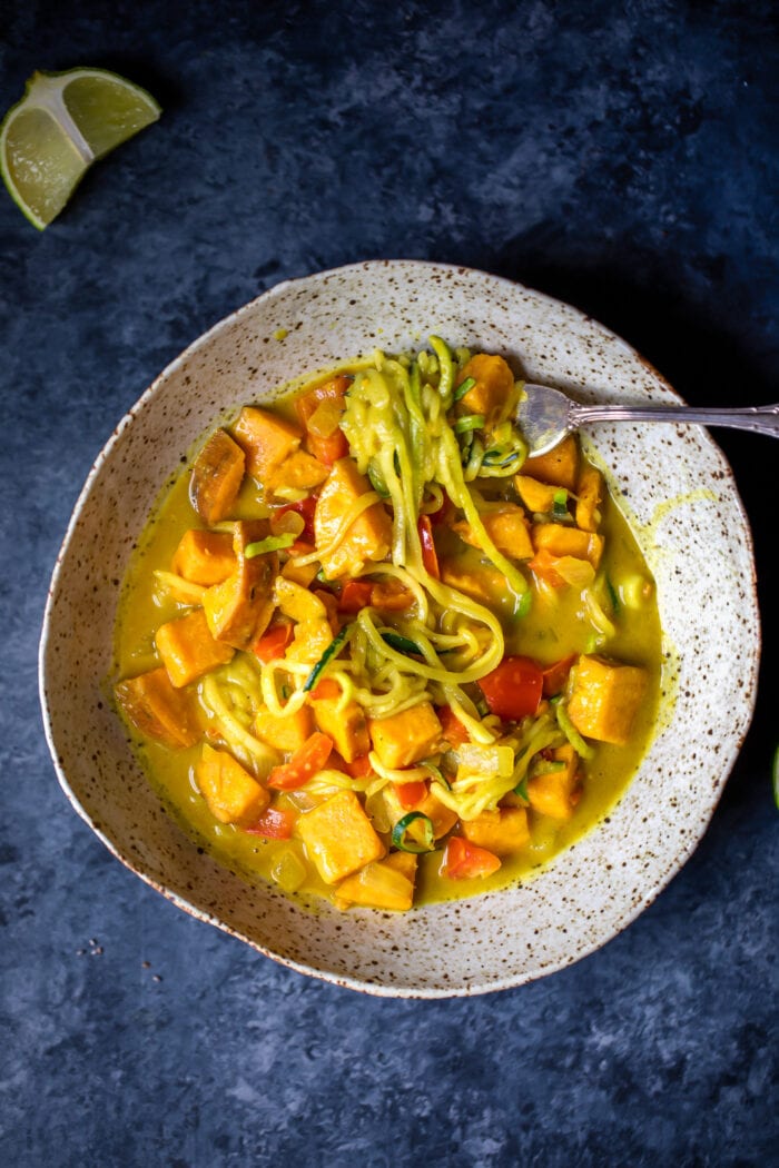 Sweet potato coconut milk zoodle bowl