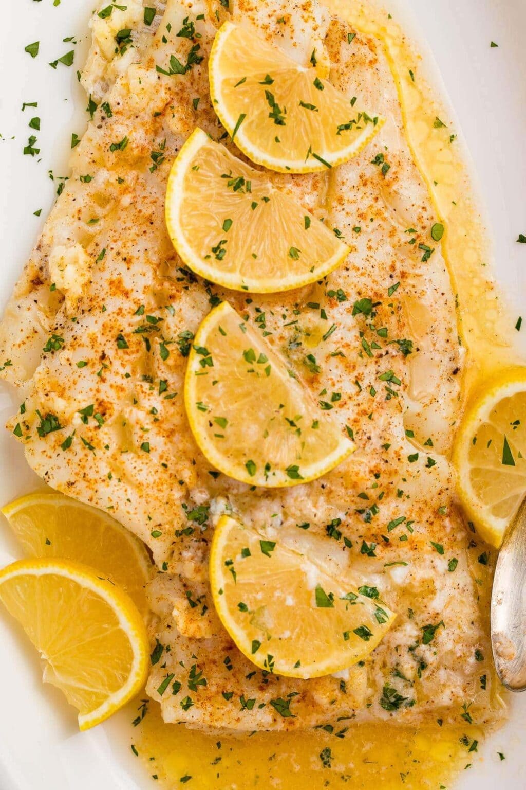 Baked Fish with Lemon-Garlic Butter Sauce - 40 Aprons