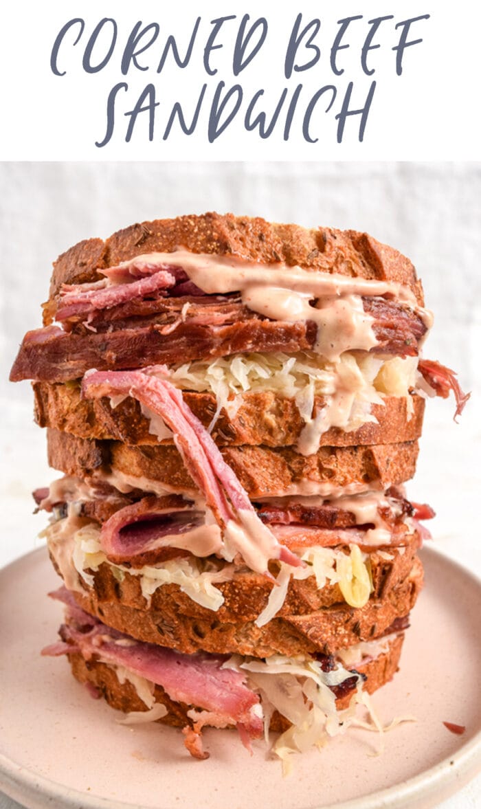 Pinterest graphic for corned beef sandwich