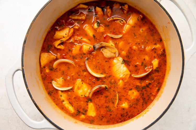 Fish stew in a large pot