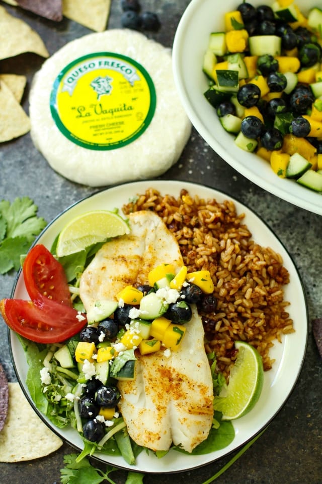 Orange roughy with blueberry mango salsa