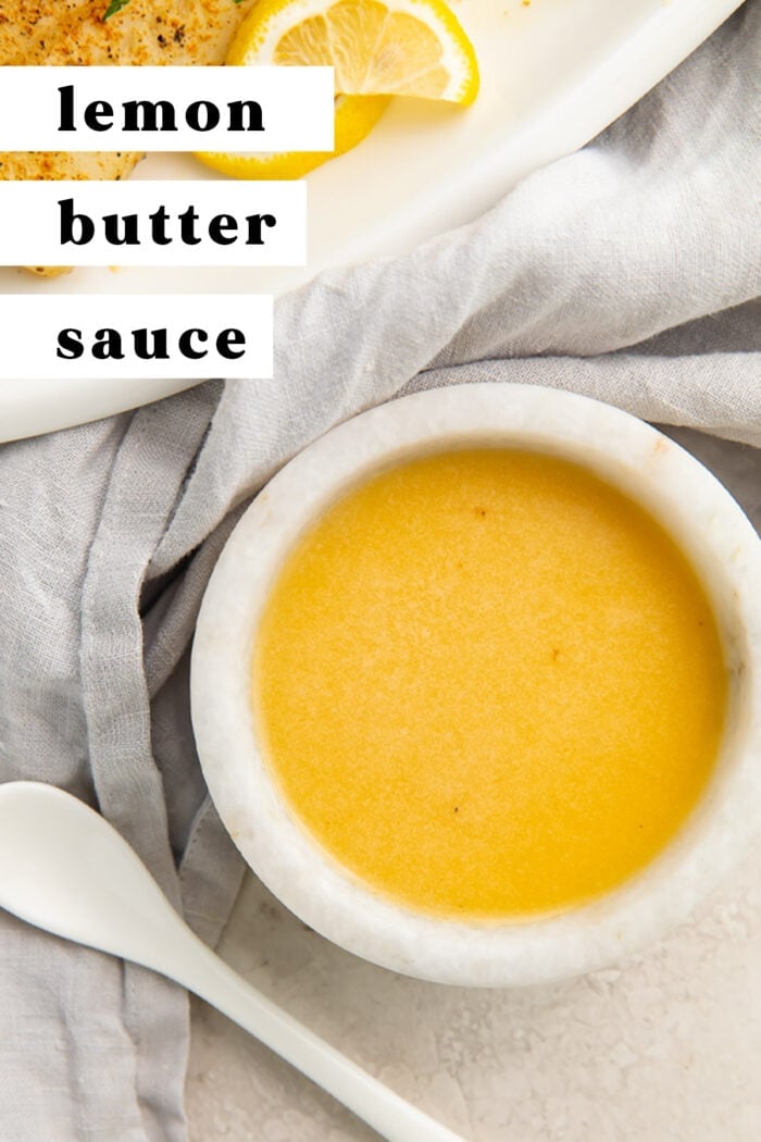 Pinterest graphic for lemon butter sauce