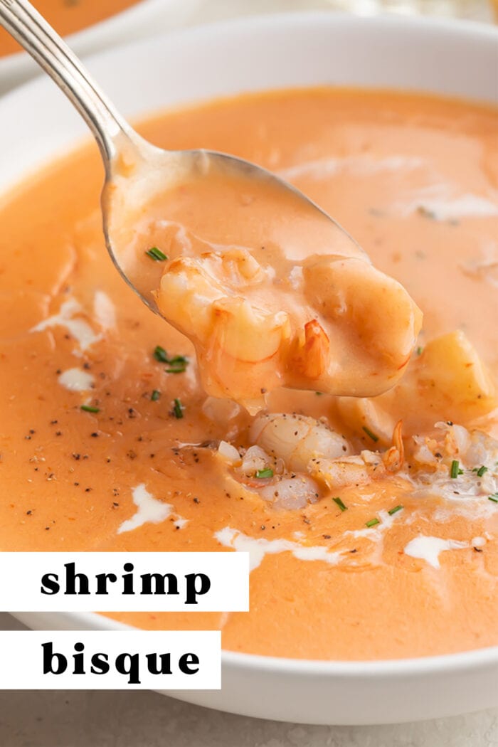 Pinterest graphic for shrimp bisque
