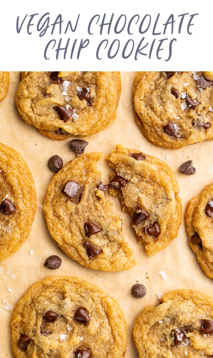 Pinterest graphic for vegan chocolate chip cookies