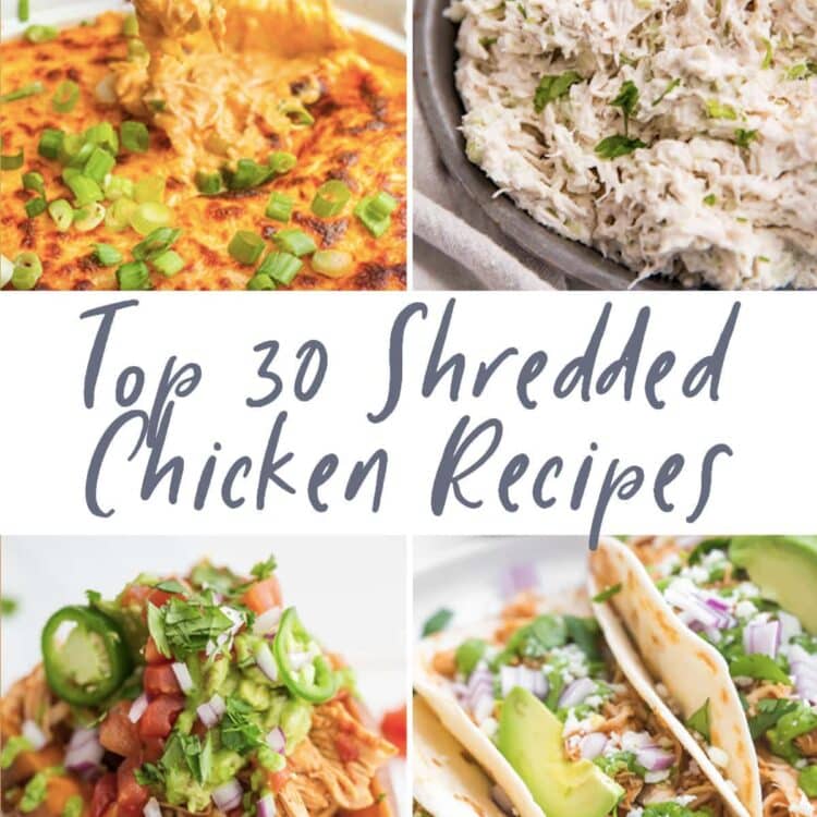 Graphic for top 30 shredded chicken recipes