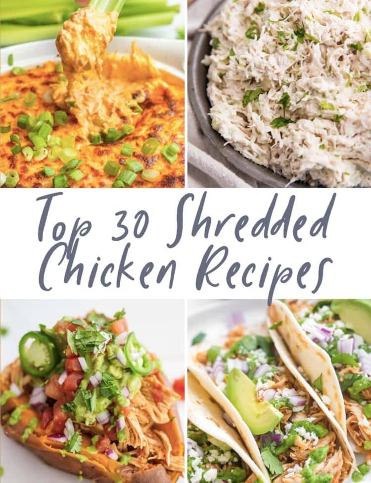 Graphic for top 30 shredded chicken recipes
