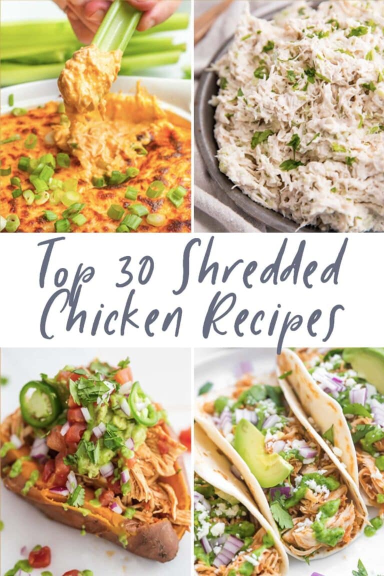 Graphic for top 30 shredded chicken recipes