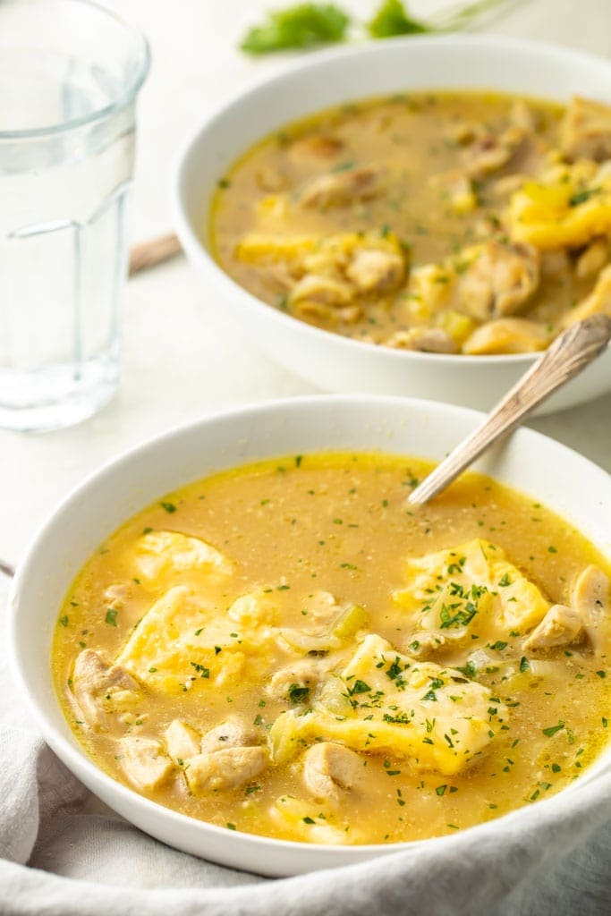 A bowl of keto chicken and dumplings