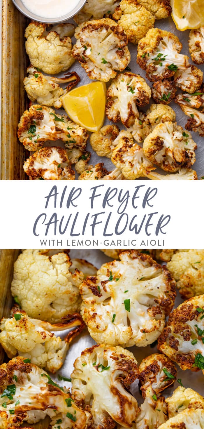 Pinterest graphic for air fryer cauliflower