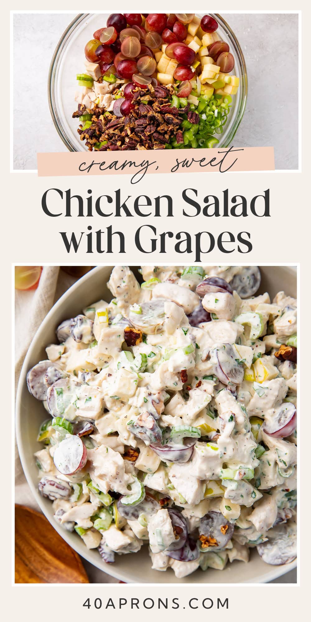 Pin graphic for chicken salad with grapes.
