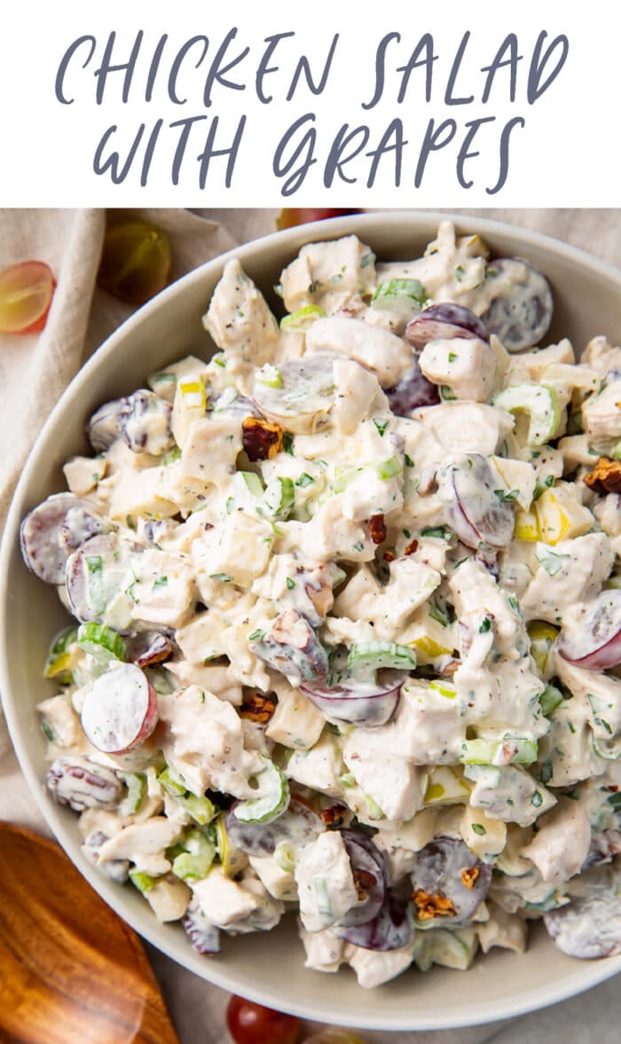 Pin graphic for chicken salad with grapes