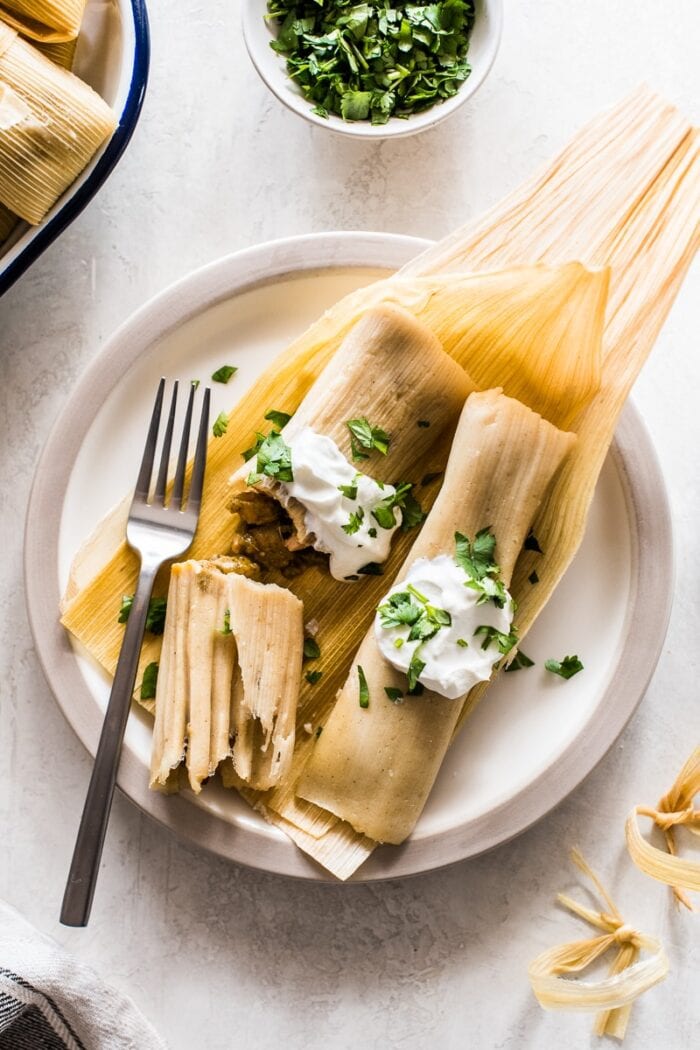 Green chicken tamales from Isabel Eats