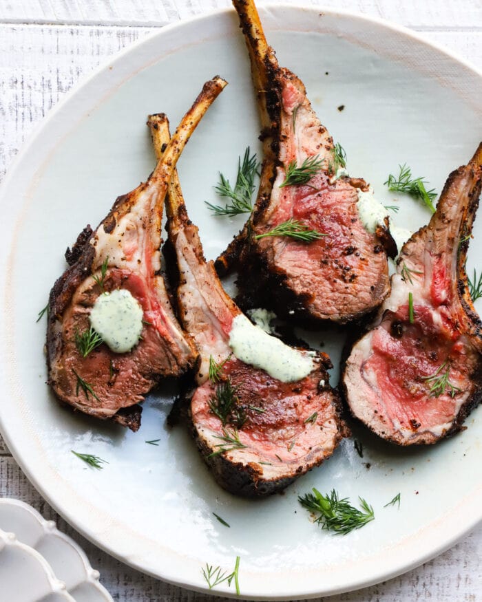 Za'atar + sumac rack of lamb with herb yogurt sauce from Lindsey Eats LA