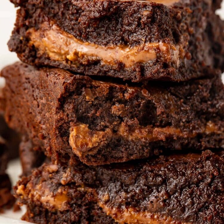 Stack of paleo peanut butter brownies