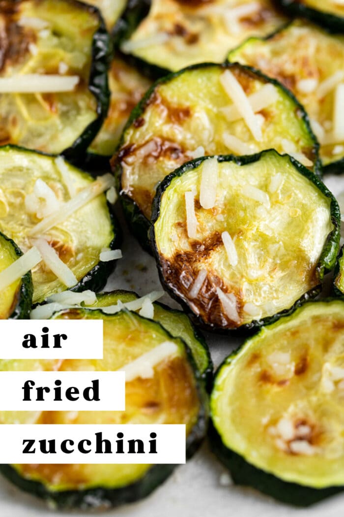 Pin graphic for air fried zucchini
