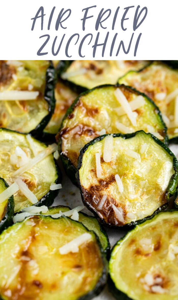 Pin graphic for air fried zucchini