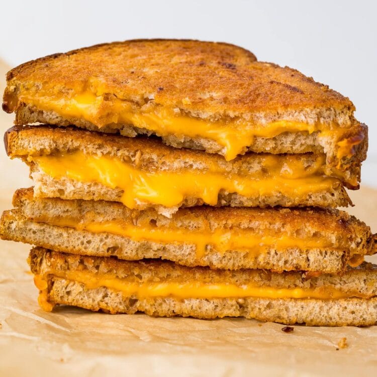 Stack of air fried grilled cheese sandwiches