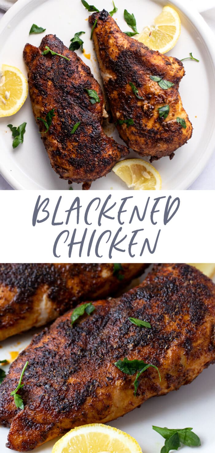 Pin graphic for blackened chicken